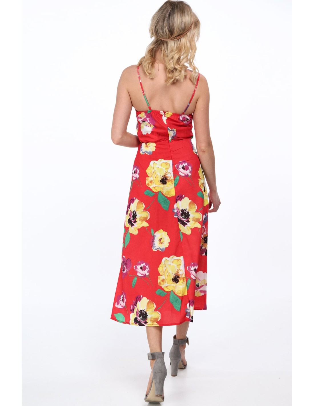 Red summer dress with flowers for everyday use MP60092 - Online store - Boutique